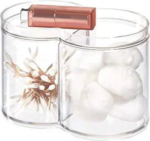 idesign clarity plastic stackable makeup and cosmetic storage canister container with two compartments for bathroom, vanity, kitchen, bedroom, 6.12" x 3.62" x 4.35", clear