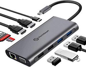 usb c hub, utechsmart triple display usb type c adapter docking station with 2 hdmi, vga, power delivery type c port,sd tf card reader, 4 usb ports usb-c dock compatible for macbook, other usbc laptop