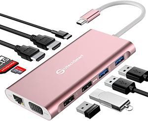 docking station, utechsmart docking station dual monitor triple display usb c adapter with 2 hdmi, vga, pd 3.0 port, sd tf card reader, 4 usb ports usb-c dock compatible for macbook, other usbc laptop