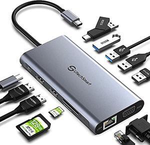 docking station, utechsmart 12 in 1 full quadruple display usb c docking station, usb c hub compatible for macos&windows,thunderbolt 3 dock(hdmi,vga,pd3.0,usb-c,ethernet,sd/tf card reader,usb ports)