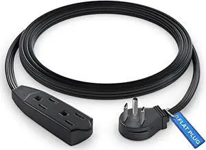 maximm cable 3 feet flat plug extension cord/wire, multi outlet - 3 prong angled plug extension cord - black