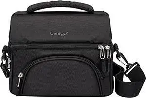 bentgo deluxe lunch bag - durable and insulated lunch tote with zippered outer pocket, internal mesh pocket, padded and adjustable straps, & 2-way zippers - fits all bentgo lunch boxes (carbon black)