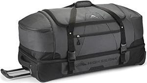 high sierra fairlead 34 inch drop bottom portable wheeled rolling polyester duffel travel bag with recessed telescoping handle, mercury