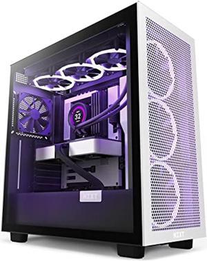 nzxt h7 flow - cm-h71fg-01 - atx mid tower pc gaming case - front i/o usb type-c port - quick-release tempered glass side panel - vertical gpu mount - integrated rgb lighting - white/black