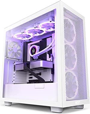 nzxt h7 flow - cm-h71fw-01 - atx mid tower pc gaming case - front i/o usb type-c port - quick-release tempered glass side panel - vertical gpu mount - integrated rgb lighting - white
