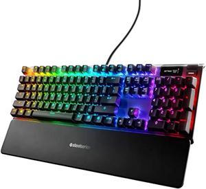 steelseries apex 7 mechanical gaming keyboard  oled smart display  usb passthrough and media controls  linear and quiet  rgb backlit red switch