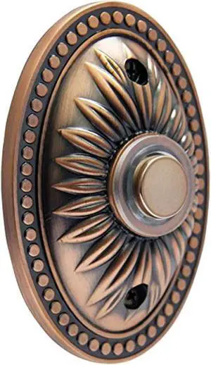 iq america dp1230a over-sized wired antique copper bronze plated surface mounted traditional lighted doorbell pushbutton chrome push button with acrylic ring