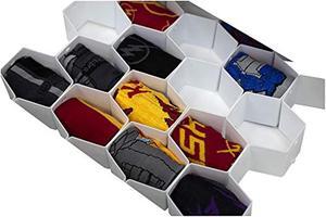 home basics, white hexagon pattern honeycomb easy snap on 8 piece plastic partition customizable drawer divider organizer set for undergarments, socks, belts, ties, handkerchiefs