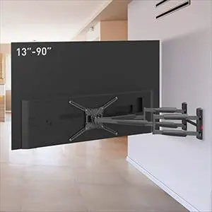 barkan 41" long tv wall mount, 13 - 90 inch dual arm full motion articulating - 4 movement premium flat / curved screen bracket, holds up to 132lbs, extra stable, fits led oled lcd,black barkan 41" long tv wall mount, 13 - 90 inch dual arm full motion articulating - 4 movement premium flat / curved screen bracket, holds up to 132lbs, extra stable, fits led oled lcd,black