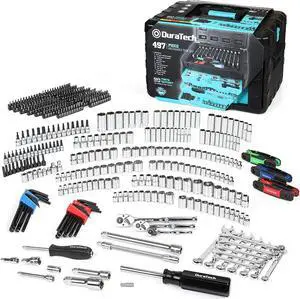 DURATECH 497-Piece Mechanics Tool Set, Include SAE/Metric Sockets, 90-Tooth Ratchet and Wrench Set in 3 Drawer Tool Box