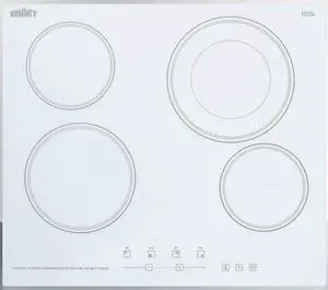 Summit Appliance CR4B23T6W 24" Wide 230V 4-Burner Radiant Cooktop in White Smooth Ceramic Schott Glass Surface with Digital Touch Controls and an Extra Large 8" Dual Cooking Element