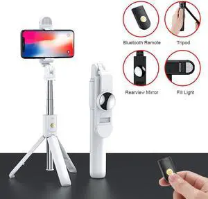 Selfie Stick Tripod with Detachable Wireless Remote, Extendable Selfie Stick Tripod with LED Fill Light