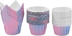 Muffin Greaseproof paper Gradient colored Baking cupcake cups, 2" x 3 1/2" Tulip Baking Cup Case of 60 pcs (Standard Size)