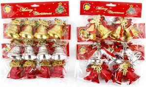 24 pcs Christmas bell with bow christmas Ornaments gift decorations for christmas tree garland hanging decor, 6 styles