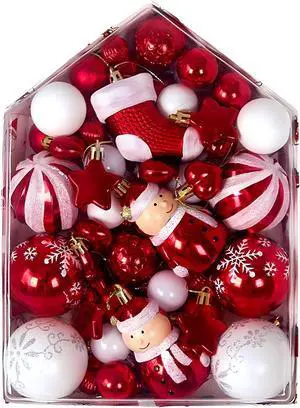 Newest Christmas Tree Ornament, 72pcs Christmas Tree Decoration Set Red Green Gold Christmas Ball Shatterproof Hanging Tree Ornament Assortment Set