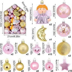 Newest Christmas Tree Ornament, 72pcs Christmas Tree Decoration Set Red Green Gold Christmas Ball Shatterproof Hanging Tree Ornament Assortment Set