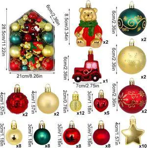 Newest Christmas Tree Ornament, 72pcs Christmas Tree Decoration Set Red Green Gold Christmas Ball Shatterproof Hanging Tree Ornament Assortment SetNewest Christmas Tree Ornament, 72pcs Christmas Tree