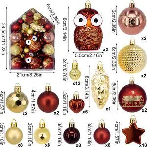 Newest Christmas Tree Ornament, 72pcs Christmas Tree Decoration Set Red Green Gold Christmas Ball Shatterproof Hanging Tree Ornament Assortment Set