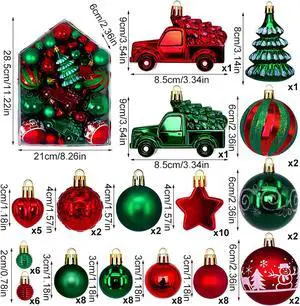 Newest Christmas Tree Ornament, 72pcs Christmas Tree Decoration Set Red Green Gold Christmas Ball Shatterproof Hanging Tree Ornament Assortment SetNewest Christmas Tree Ornament, 72pcs Christmas Tree
