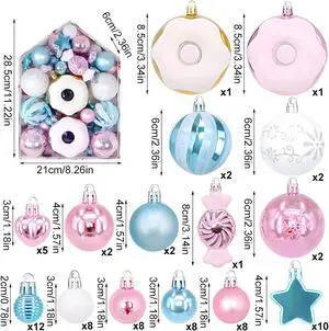 Newest Christmas Tree Ornament, 72pcs Christmas Tree Decoration Set Red Green Gold Christmas Ball Shatterproof Hanging Tree Ornament Assortment Set