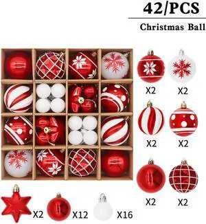 Christmas Tree Ornaments, 3cm/6cm Christmas Ball Ornaments Set Shatterproof Christmas Tree Decorations for Xmas 42pcs