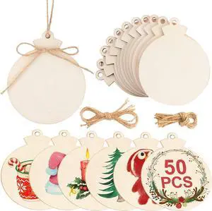 50 Pieces Christmas Wooden Hollow Ornaments Xmas Tree Hanging Tags Crafts Pendant Decor Christmas Holiday Wedding Decorations