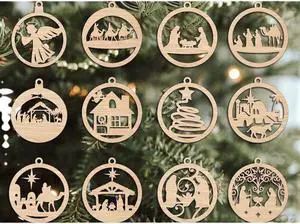 12 Pcs Christmas Wooden Ornaments Xmas Tree Hanging Tags Pendant Hollow Out Ornaments for Christmas Decorations