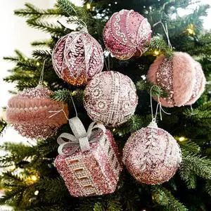 Christmas Ball Ornaments 7pcs Sequin Christmas Balls Shatterproof Christmas Tree Ornaments Glitter Christmas Ornaments Plastic Hanging Pearl Balls for Xmas Trees,Holiday Party(Pink)