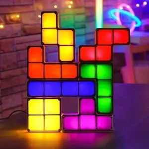 Tangram Stackable Night Light, LED 7 Colors Induction Interlocking Desk Lamp 3D DIY Magic Blocks Puzzles Toy for Bedroom Home Decor Ideal Gift for Birthday (US Plug)
