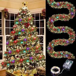 33FT Colorful strip lights Christmas Metallic Tinsel Twist with LED Lights for Rustic Holiday Party Supply 100LED