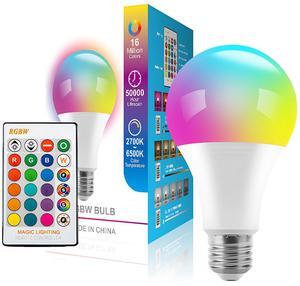 RGB Color Changing Light Bulbs,15W RGB LED Light Bulbs A70 E27/E26 Warm White 6500K,16 Color Multicolor Light Bulb Dimmable Light for Home Party Bedroom
