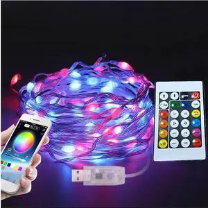66ft 200 LED colorful wire LED light string RGB colored light copper wire light string rainbow rotating USB remote control with 210 changing modes Bluetooth control