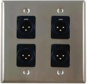 Dual Gang Stainless Steel Wall Plates with Four 3 pin XLR Male Dual Gang Stainless Steel Wall Plates with Four 3 pin XLR Male