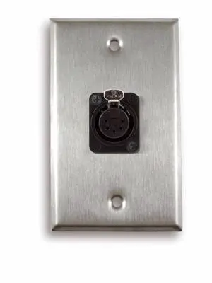 Single Gang Stainless Steel Wall Plate with 5 pin XLR Female Single Gang Stainless Steel Wall Plate with 5 pin XLR Female