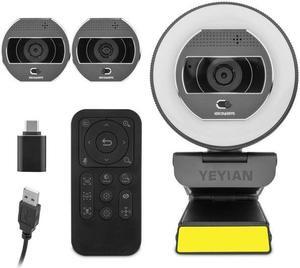 YEYIAN Streaming Camera Webcam with LED Color Light,Microphone,Remote Control,1440P QHD,Auto Focus,78° View Computer Flexcam,for Zoom/Skype/Teams Conferencing with Video Calling and Live Streaming