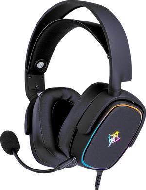 YEYIAN Proud Stereo Gaming RGB Headset Mic, Noise Cancelling Over Ear Microphone Headphones, Bass Surround, Soft Earmuffs, Compatible with PS4 Xbox One PS5 Controller PC Laptop Games, Black