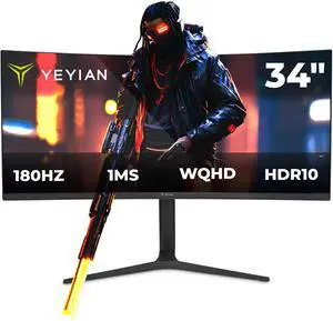 YEYIAN Gaming Monitor 34". Ultrawide Curved, 180Hz, 1ms, VA, WQHD (3440x1440), FreeSync, HDMI , Display Port, Tilt Adjustable: Model: YMC-FV234-M1