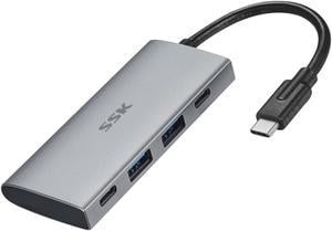 SSK USB C 10Gbps Hub, 4-in-1 SuperSpeed USB 10Gbps Type C Multiport Adapter with 2 USB C 2 USB A 3.1/3.2 Gen2 10Gbps Ports,USB C Dock for iMac/MacBook/Pro/Air/Surface Pro and More Type C Devices