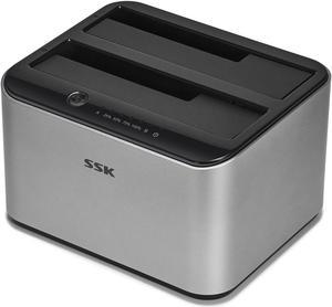 SSK Aluminum USB 3.0 to SATA Dual Bay External Hard Drive Docking Station for 2.5 & 3.5 Inch HDD SSD SATA, Offline Clone Duplicator Function (16TB Supports)