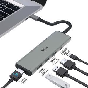 SSK USB C Hub, 5 in 1 Type C Multiport Adapter with 4K 60Hz HDMI ,100W Power Delivery, 3 USB Ports Thunderbolt Hub for MacBook Pro/Air/iPad Pro/iMac/Dell/HP/Lenovo and More Type C Devices