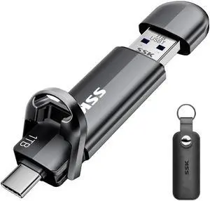 SSK USB C Drive 1TB,Dual Flash Drive Speed up tp 550MB/s 2-in-1 Memory Stick Type C+USB A 3.2 Gen2 Portable External Solid State SSD Thumb Drive for iPhone 15/16/PS4/Android Phone/Tablet/Windows/Mac