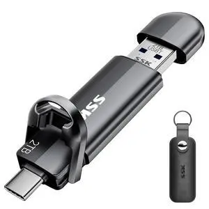 SSK USB Flash Drive 2TB,External Solid State Drive,Portable SSD Thumb Drive 550MB/s,2 in 1 Dual USB-C Stick Type-C + USBA 3.2 Gen 2 Memory Stick for iPhone 15/16/PS4/Android Phone/Tablet/Windows/Mac