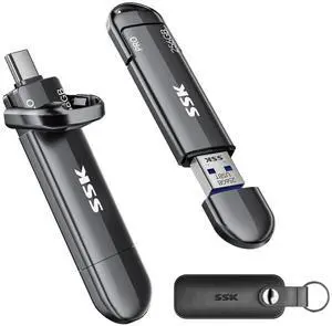 SSK 256GB External SSD up to 1000MB/s, USB 3.2 Gen 2 Dual Flash Drive, Portable Solid State Drive with Type-C & USB-A Memory Stick for iPhone 15/16/17 Series, Android, Windows, Mac