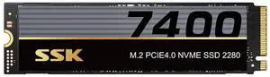 SSK M.2 NVMe SSD 1TB, PCIe Gen 4.0 x4 M.2 2280 SSD Card Up to 7400MB/s, NVMe 2.0 Internal Gaming Solid State Drive Support DRAM-Less Low Power Consumption, Trim, Graphene Heatsink Included