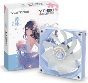 Yeston New Sakura ARGB LED 120mm Case Fan,Quiet Edition High Airflow Color LED Case Fan for PC Cases, CPU Coolers,Radiators SystemComputer Case Cooling Fan (Reverse Fan) 6 Packs