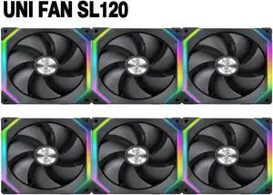 Case Fan SL120 6 Pack Black-with Controller and Extension (ARGB 120mm LED PWM Daisy-Chain) UF-SL120-6B PC Cooling Computer ARGB Case Fans Heatsink Cooler