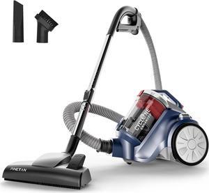 PINETAN EasyPeasy Bagless Canister Vacuum Cleaner, Auto Cord Rewind, HEPA Filter, Accessory Holder