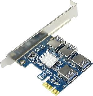 PCI-E 1x to 16x Riser Card PCI-Express 1 to 4 Slot PCIe USB3.0 Splitter 1 to 4 Adapter GPU Riser Card for BTC Bitcoin Miner Mining (PCIE 1 to 4USB Card Blue)