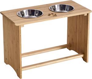 Raised Pet Bowls for Dogs, Bamboo Elevated Dog Food and Water Bowls Stand Feeder for Large Dogs and Medium Dogs (15'' Tall)