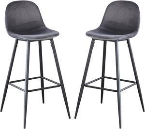 Bar Stools Set of 2 Counter Stools Velvet Bar Stools, Contemporary Style Interior, Armless Bar Stools with Metal Legs, Bar Height Home Bar Restaurant Kitchen Stools Chair, Grey